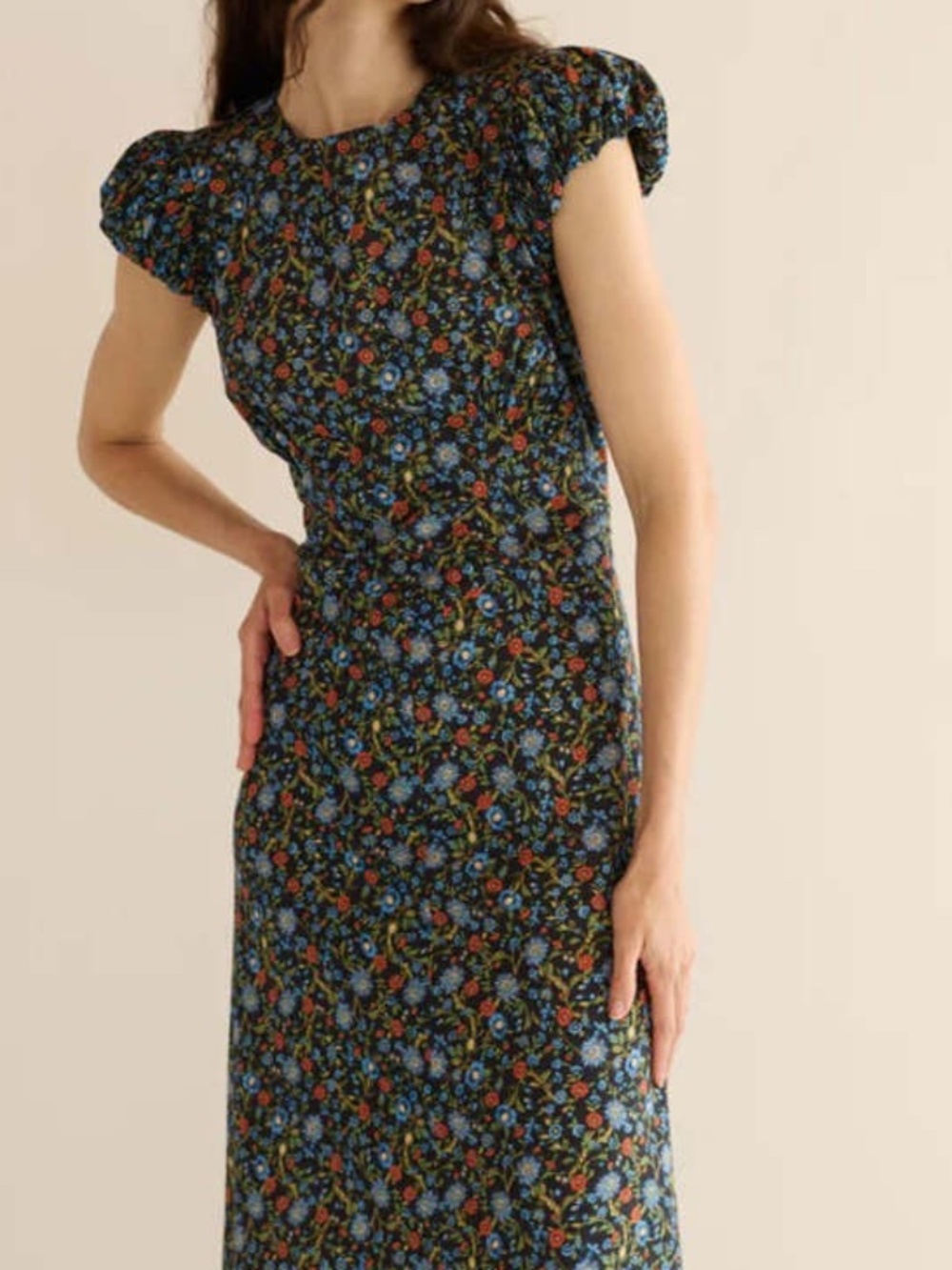 DOEN Rhodia Women's Cotton Floral Dress Noir Prairie De Montagne Size M